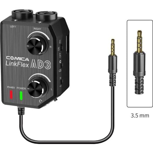 COMICA AD3 XLR/3.5mm/6.35mm Microphone Audio Preamp Mixer/Adapter/Guitar Interface for DSLR Cannon Nikon Camera iPhone Android