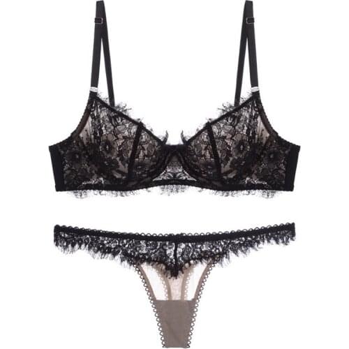 Ladies Underwear Sexy Tulle Transparent Lace Edge Thin Section Comfortable Breathable Sexy Bra T Pants Suit Lingerie Set Sexy