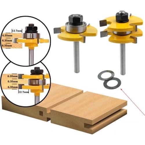 2 pcs 1/4 Shank Tongue & Groove Joint Assemble Router Bits T-Slot Milling Cutter for Wood Woodwork Cutting Tools