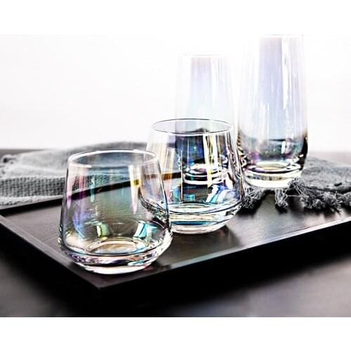 JANKNG Colorful Glass Cup Rainbow Glass Water Cup Moon Star Snowflake Creative Ice Coffee Cup Milk Juice Cup Transparent Mugs