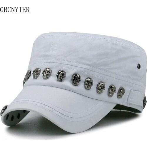 GBCNYIER Skull Hip Hop Flat Top Army Hat Fashion Cool Male And Female Military Hats Hiphop Dance Show Cool Cap Personality Visor