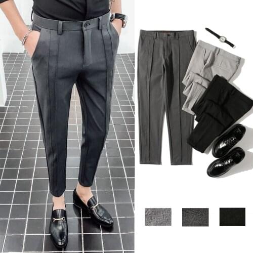 Men Slim fit Business Casual Suit Pants Male Fashion Ankle-Length Pants Solid Color Pencil Trousers Spring summer 2020