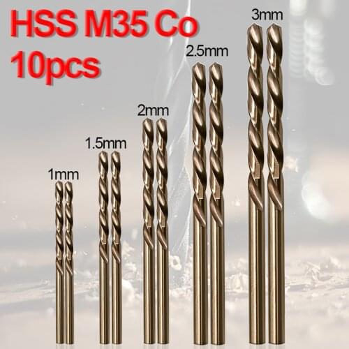 10pcs/Set Twist Drill Bit Set HSS M35 Co Drill Bit 1mm 1.5mm 2mm 2.5mm 3mm used for Steel Stainless Steel