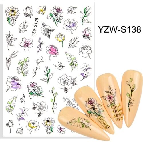 3D Stickers for Nails Adhesive White Rose Flowers Leaf Nail Art Decorations Trend Pattern Design Sticker Nail Foil Accessories