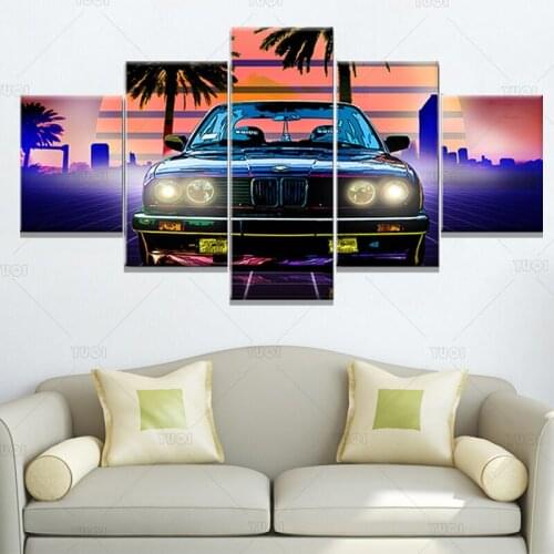 Wall Art 5 Piece Modular Picture Modern Painting Car Classic Retro Poster Canvas Print Living Room Home Decor