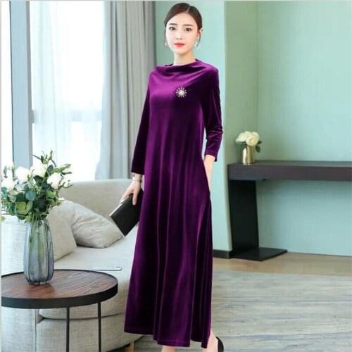 2020 New Autumn Velvet Elegant Long Dress Women Winter Wrist Sleeve Slim A-Line Maxi Dress Vintage Party Dresses Plus Size M-7XL