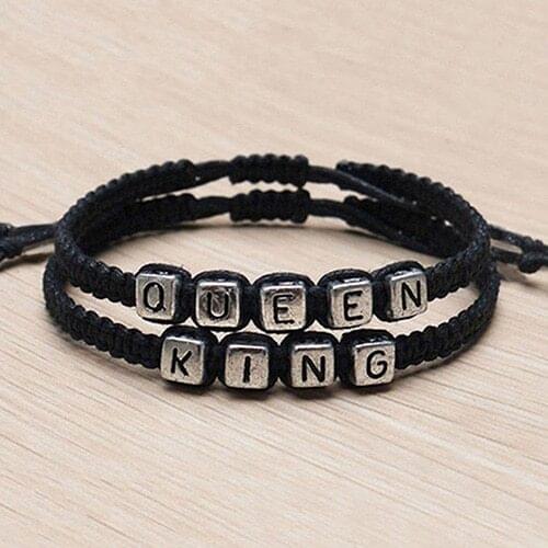 2020 Hot Selling 1 Pair Couple Braided Handmade King And Queen His Hers Charm Bracelet Couples Gift Valentines Day Present