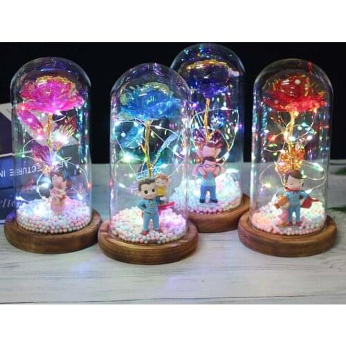 Mothers Day Gift Galaxy Rose Eternal 24K Gold Foil Flower With Fairy String Lights In Dome For Christmas Valentine Day Gift