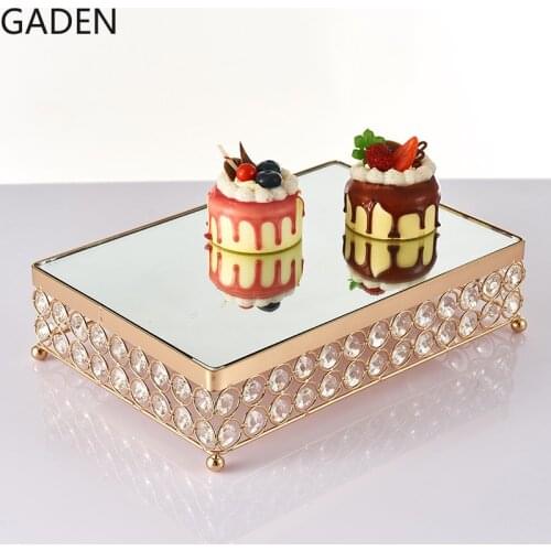 European-style Cake Stand Wedding Props Decoration Dessert Stand Mirror Cake Tray Crystal Glass Tray Rectangular Tea Tray