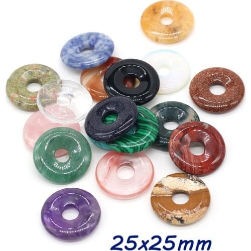 1Pcs Natural Stone Pendants Flat Round Amethysts Big Hole Opal Crystal for Jewelry Making DIY Women Necklace Earrings Gift 25mm