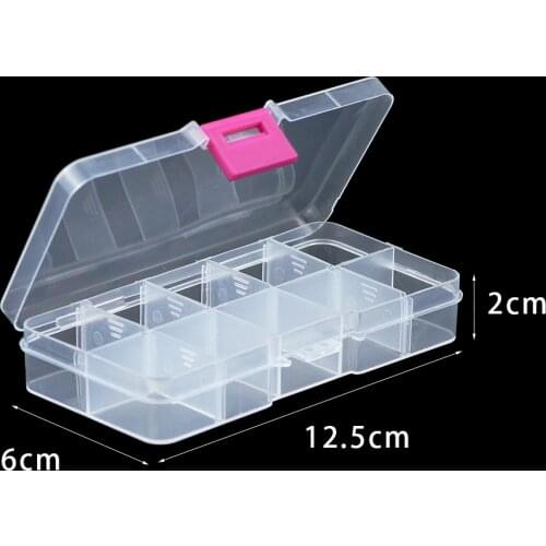 WLYeeS10 Slots Adjustable Plastic Storage Jewelry Box Transparent Compartment Container Case for jewelry Necklace rectangle Box