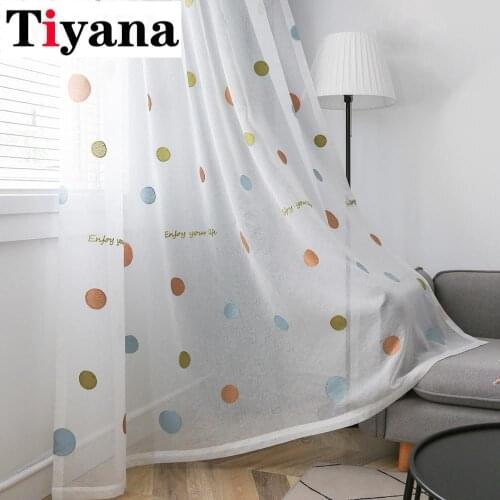 Circle Embroidered Sheer Curtains Korean Style Tulle Curtain for Living Room Romantic Tulle Drapes For Window Curtains ZH035Y