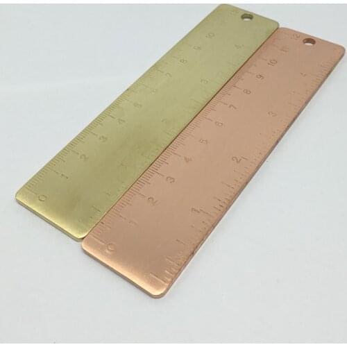 Vintage Brass Handmade Thicker Straight Ruler School Red Copper Metal Bookmark EDC Tools CM Inch Dual Scales 2.5mm Thickness