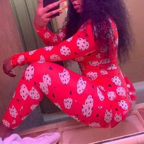 Hot Sale Cookies Print Women Pajamas Onsies Spring Fall Casual Slim Long Sleeve Pants Jumpsuit Romper Button Nightwear Sleepwear