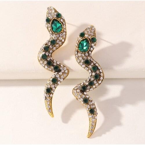 TRENDY Animal Temperament Earrings Womens Personality Serpentine Set Auger Alloy Ruby Sapphire Stud Earrings Jewelry for Girls