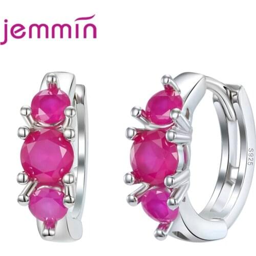 Top Vendor 925 Sterling Silver Hoop Earrings For Women Rose Red Color Cubic Zirconia Party Hot Sale Earing Wedding Jewelry