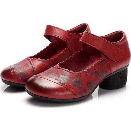 2021 New Fashion Genuine Leather Shoes High Heels Non-slip Wear Comfortable Shoes Dance Banquet Wedding Red Black Women Shoes