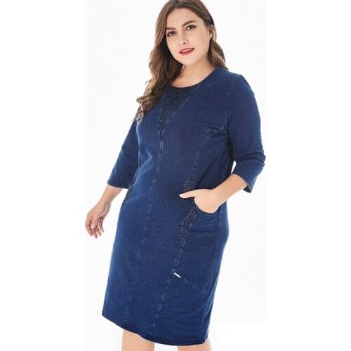 2020 Autumn womens Vintage elegant Mid-length denim dress fashion Ladies Plus Size dresses 4XL 5XL 6XL
