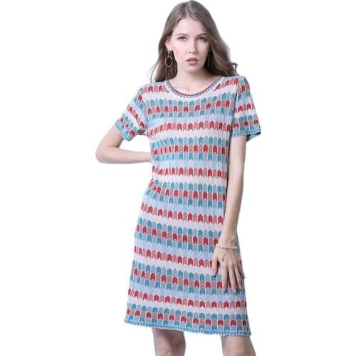 Retro Geometric Stripes Womens Knitted Dress Office Lady Slim Dress OL Vintage O-neck Dresses Party Vestidos