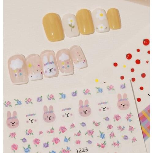 1 sheet Rabbit Flower Sunflower Design Parts Style Nail Sticker 3D Nail Art Sticker DIY Time Manicure DIY Nail Tips Art