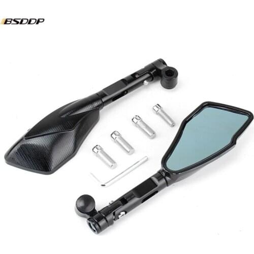 1 Pair Motorcycle Mirror 8mm 10mm Universal CNC Aluminum Rear View Mirrors Blue Glass Side Mirror For YAMAHA MT-09 MT-07 FZ6 FZ8