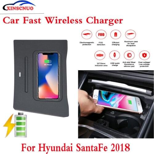 10W QI Car wireless Charger For Hyundai SantaFe 2018 Fast Charging Case Plate Central Console Storage Box