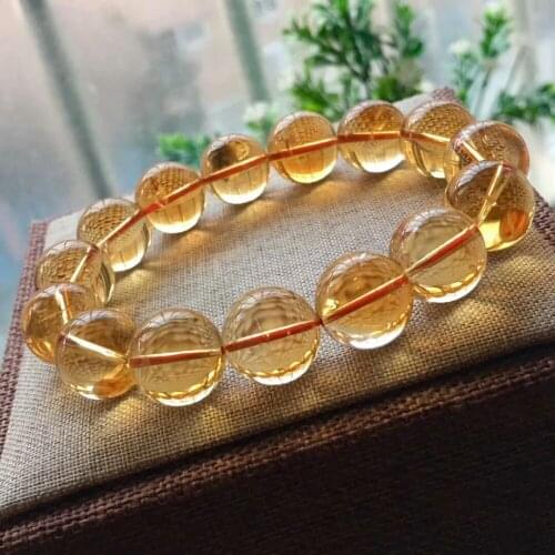 14mm Natural Yellow Citrine Quartz Crystal Bracelet Jewelry For Women Men Healing Love Luck Round Beads Gemstone Stretch AAAAA