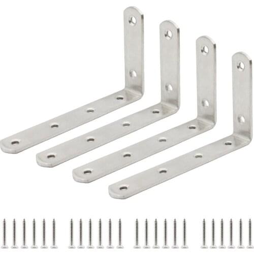 4PCS Corner Shelf Bracket,Heavy Duty Stainless Steel L Bracket Corner Brace,Right Joint Angle Brackets Hardware 125x75x3mm