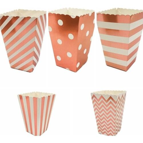 6PCS Party Paper Popcorn Boxes Rose gold Pop Corn Candy/Sanck bean packaging box Wedding Birthday Movie Party Tableware