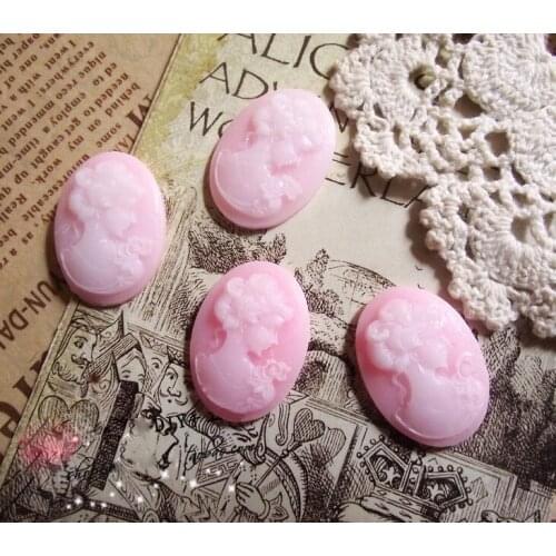 Free ship!!! 100pcs/lot intage pink color resin Cameos Lady Portrait Cabochons Cameos 18*25mm