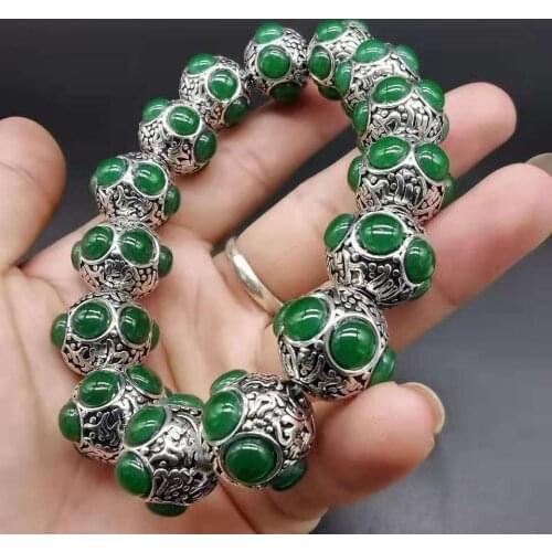 100% natural Jewel inlaid 925 Bracelet bracelets jadeite jade jewelry Green chalcedony Bracelet Mens and womens bracelets