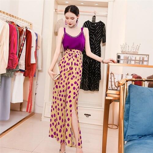 New summer Dot Chiffon wide leg pants womens thin casual pants high waist straight pants casual slim trousers Female