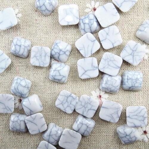 12mm 50pcs White Square Half Flat Back Cabochons Beads Diy Jewelry Decoration Craft Scrapbooking Accessories HA-12