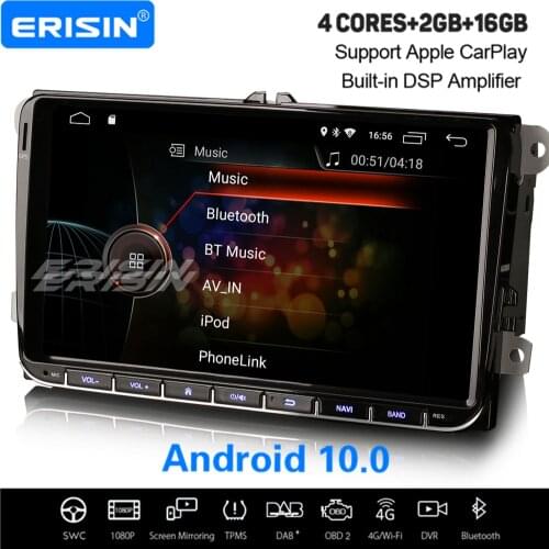 Erisin 9" Android 10.0 DSP Car Stereo Carplay BT DAB+ WiFi USB Navi For VW Golf 5/6 Passat Polo T5 Tiguan Caddy Jetta Skoda Seat