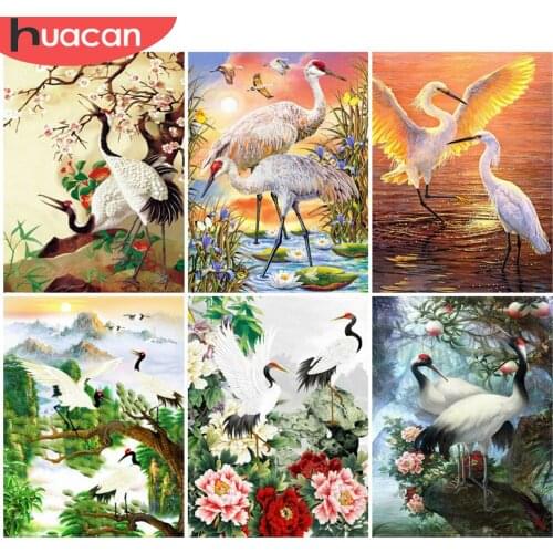 HUACAN 5D Full Drill Diamond Painting Crane Diamond Embroidery Animal Painting With Diamonds Diamond Art