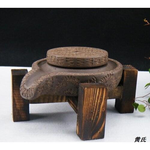The stone jug seat Yixing tea pet pot pad with wooden accessories Kung Fu tea Every dog has his day graphite ornaments mixed bat