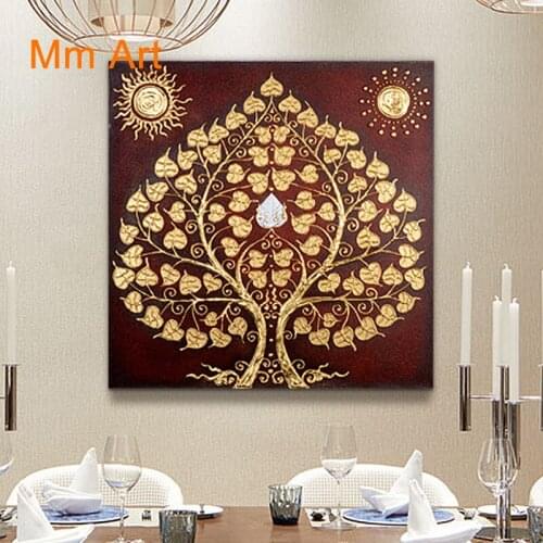Southeast Asian Mural Thai Style Gold Foil Hand Painted Hanging Painting Living Room Background Bodhi Tree Decorative Painting