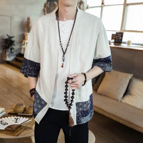 Chinese Style Linen Kung Fu Clothes Men Kimono Cardigan Traditional Yukata Japanese Samurai Clothing Casual Asian Clothes 30260
