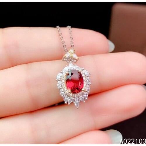 KJJEAXCMY fine jewelry 925 Sterling Silver inlaid natural pyrope garnet Girl elegant exquisite gem two color Pendant Necklace su