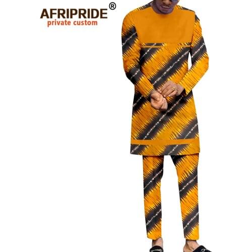 African Suit for Men O-neck Long Sleeve Plus Size Print Shirts and Pants 2 Piece Outfits Bazin Riche Tribal Sweatsuit A2116018