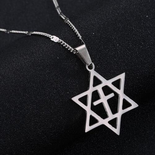 Mens Star of David Pendant Necklace Megan David Jewish Star Cross Chain Jewelry
