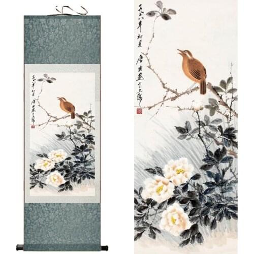 One bird on the tree Chinese art traditional painting landscape art painting Scroll paintings about birds and flowers