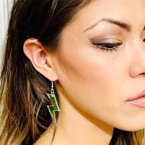 Iridescent Lightning Bolt Earrings, Rainbow Statement Earrings, Thunderbolt Earrings Pierced or Clip-on