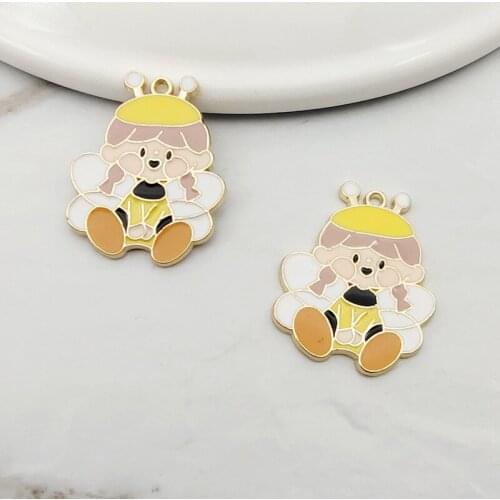 BEE GIRL CHARM Bulk-set of 10 Animals Honeybee Girl Diy Keychain Necklace Earrings Jewelry Making Pendants Charm KL39FDJ