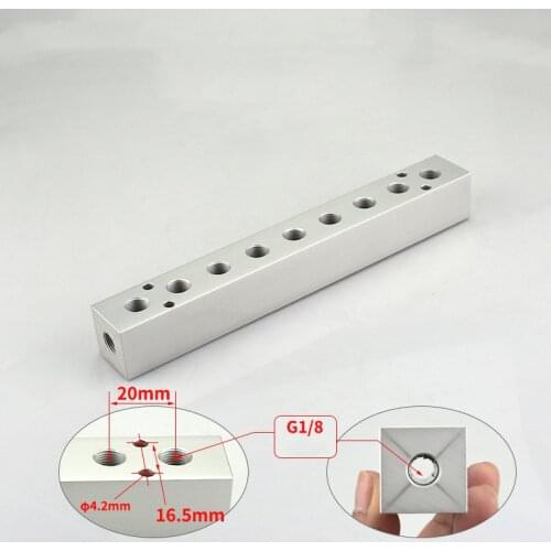 25x25mm 1/8" BSP Female 2-12 Ways 4-14 Ports Solid Aluminum Pneumatic Manifold Air Distribution Block Splitter