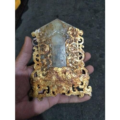 Rare Old Qing Dynasty old jade dragon BI,Hetian jade,Dragon,GILT, best collection&adornment, free shipping
