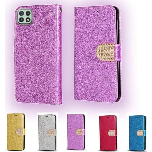 Luxury Glitter Diamond Flip Leather Wallet Phone Case For Samsung Galaxy A22 5G Stand function Phone cover card slot