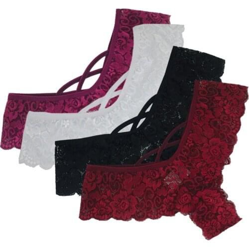 Sexy 4PC Women Lace Flowers Low Waist Underwear Panties G-string Sexy Low Waist Briefs Womens Underpants Lingerie Thongs