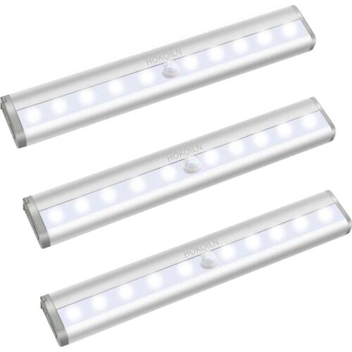 Motion Sensor Closet Lights, HOKOILN 10 LED Stick-on Anywhere Wireless Battery Operated Night Light Bar