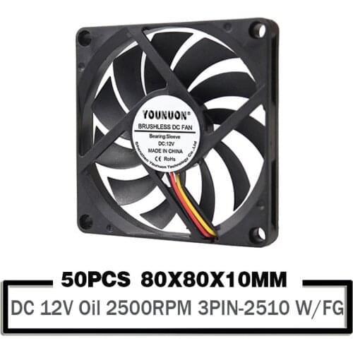 50 Pieces DC 12V 80mm Fan 80x80x10mm 3PIN FG Function 8010 Cooling Cooler Fan Industry Coolers